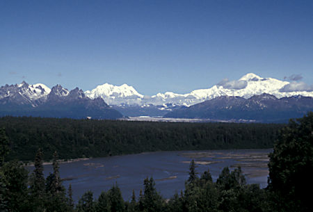 Alaska Range in Denali National Park over Chulitna River, from Mile 135 Viewpoint on Parks Highway