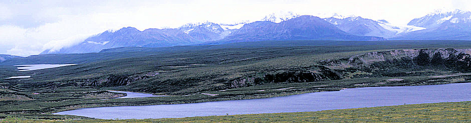 Sevenmile Lake (foreground), Two Bit Lake (left rear) from Denali Highway about mile 6.5