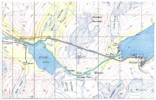 Portage to Whittier route map - Alaska DOT drawing