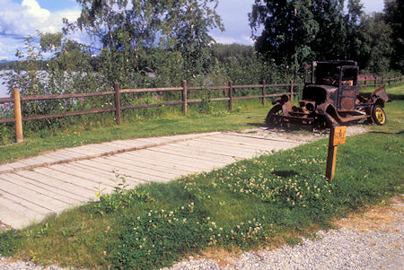Original plank road at Rika's Roadhouse at Big Delta State Historical Park near Delta Junction, Alaska