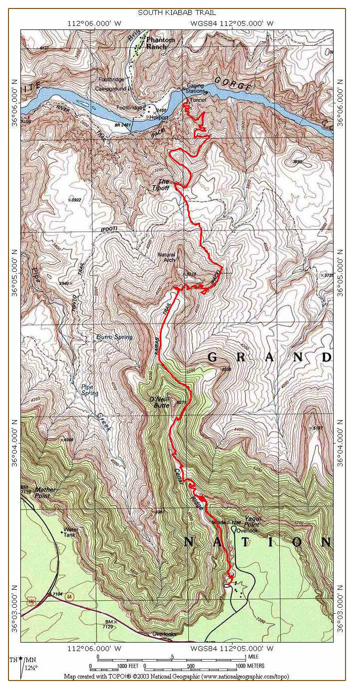 South Kaibab Topo Trail Map South Kaibab Topo Trail Map