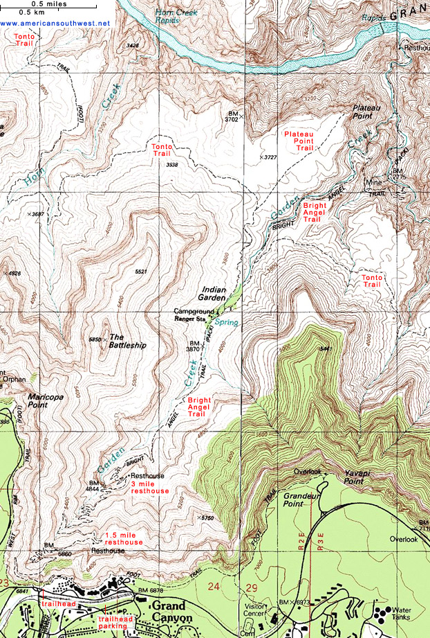 Bright Angel Trail Map Bright Angel Trail Map