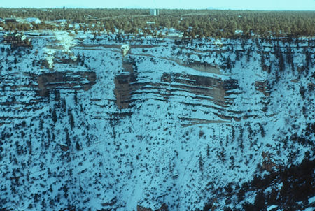Grand Canyon Village and trail from view point - shows trail - Grand Canyon National Park - Dec 1961 Grand Canyon Village and trail from view point - shows trail - Grand Canyon National Park - Dec 1961