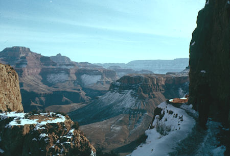 Looking east across end of Pattie Butte - Highlands Butte to left above granite gorge of Colorado River - Grand Canyon National Park - Dec 1961