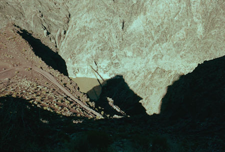 Looking down on trail to Kaibab Bridge and Colorado River - Grand Canyon National Park - Dec 1961 Looking down on trail to Kaibab Bridge and Colorado River - Grand Canyon National Park - Dec 1961