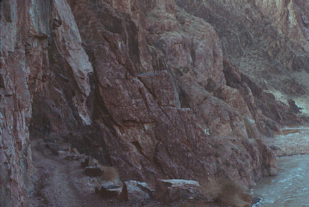 Cliff hanging trail down Colorado River from Kaibab Bridge - Grand Canyon National Park - Jan 1962 Cliff hanging trail down Colorado River from Kaibab Bridge - Grand Canyon National Park - Jan 1962