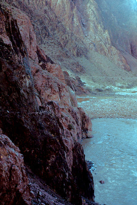 Cliff hanging trail down Colorado River from Kaibab Bridge - Grand Canyon National Park - Jan 1962