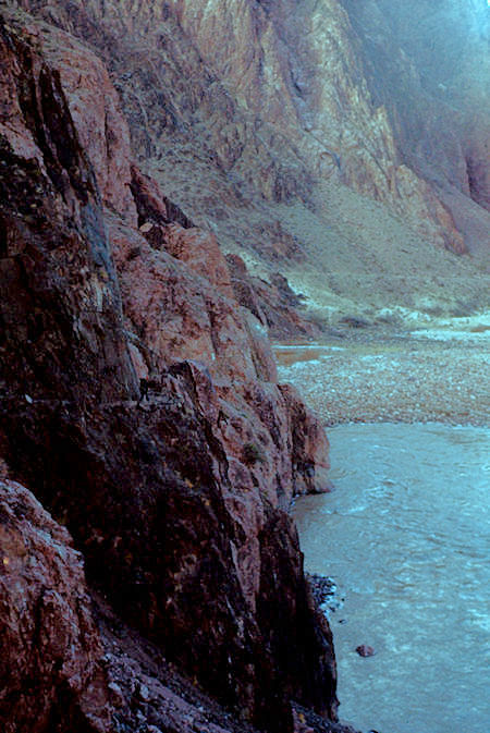 Cliff hanging trail down Colorado River from Kaibab Bridge - Grand Canyon National Park - Jan 1962 Cliff hanging trail down Colorado River from Kaibab Bridge - Grand Canyon National Park - Jan 1962