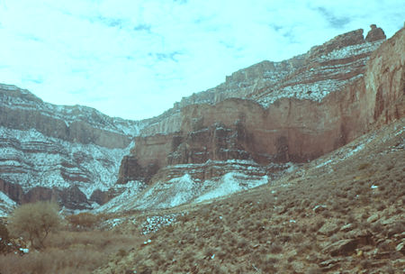 Canyon Rim - Bright Angel Fault (route of trail) from below Indian Garden - Grand Canyon National Park - Jan 1962 Canyon Rim - Bright Angel Fault (route of trail) from below Indian Garden - Grand Canyon National Park - Jan 1962
