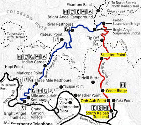 South Kaibab - Bright Angel Trail Map South Kaibab - Bright Angel Trail Map