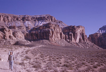 Looking back to cars from Hualpai Canyon - Havasupai Indian Reservation - Dec 1962