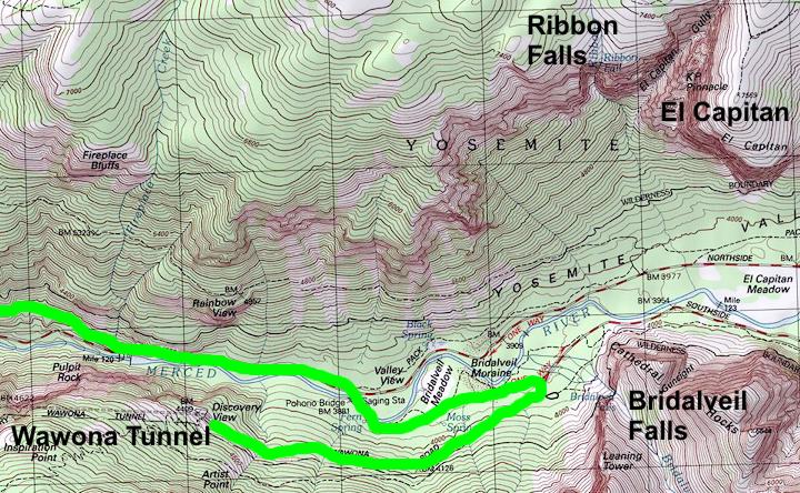 Wawona Tunnel view topo map