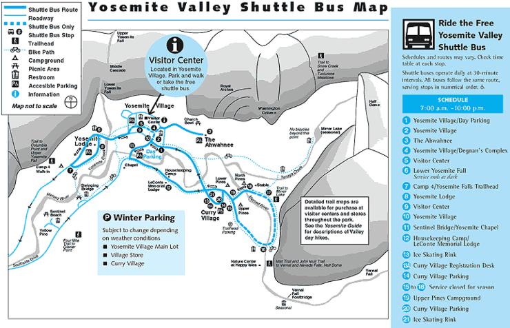 Yosemite Valley Shuttle Bus Route Map