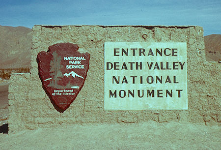Death Valley entrance sign - Death Valley - Jan 1959