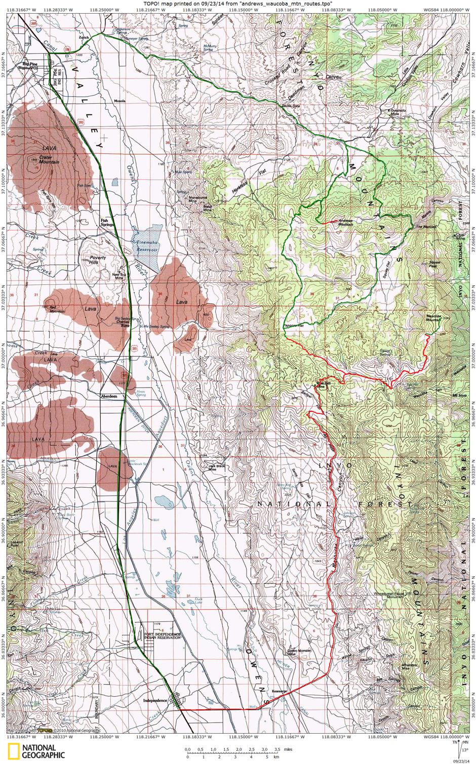 Route Map for Waucoba and Andrews Mountain trip Route Map for Waucoba and Andrews Mountain trip