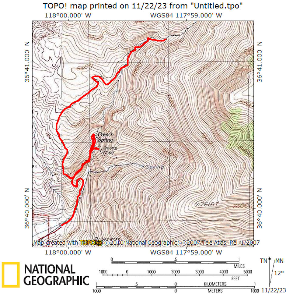 Trails used on day hikes in French Spring area