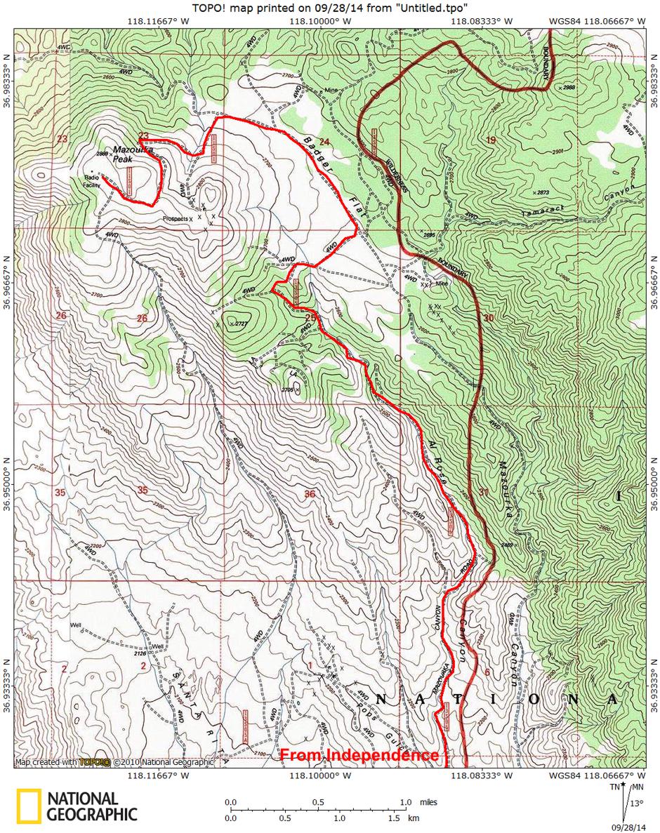 Mazourka Peak Road Map