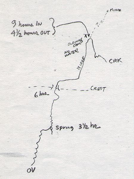 Sketch map of Pat Keyes Trail route we took