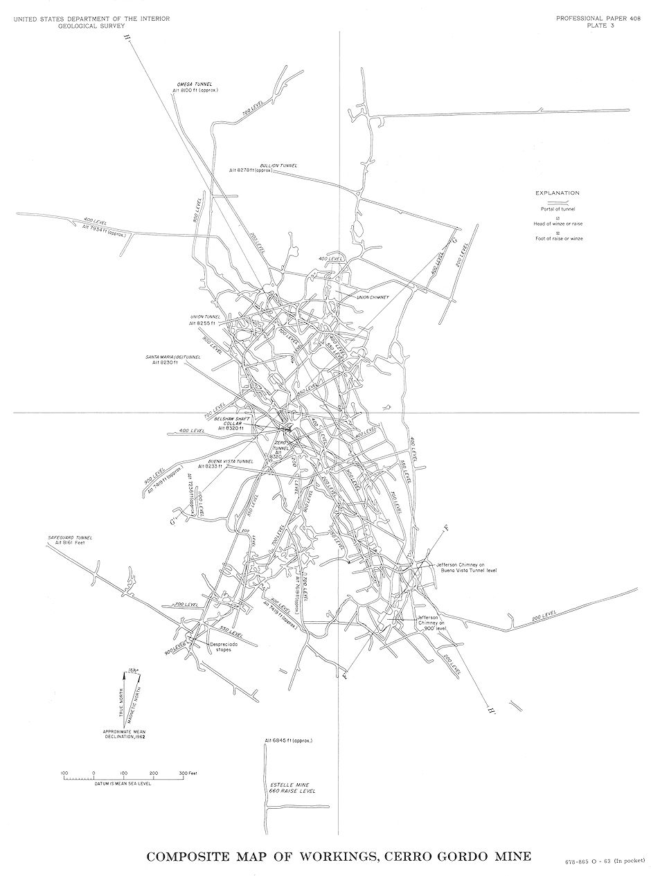 Composite Map of Cerro Gordo Mine tunnels