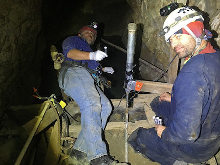 Taking water samples at cistern in Union mine - Cerro Gordo - Underground Explorers Oct 2018