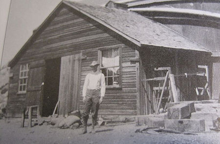 Blacksmith shop as shown at front center in above historical pictures at Union Mine Hoist House (Friends of Cerro Gordo Collection)