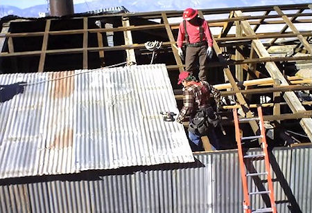 Metabolic Studio crew replacing the Union Mine Hoist House roof 2013