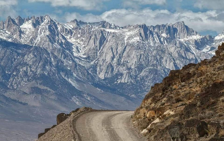 View of Sierra Nevada from Yellow Grade Road, Mt. Whitney on far right (Laure Lee Kimmel Photo)