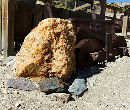 A boulder-sized mass of sulfur crystals from inside the Cerro Gordo silver and lead mines