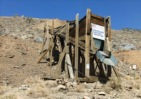 A loading chute at the tailings of one of the southerly mines of the Cerro Gordo region, about 6 miles up the 8-mile Yellow Grade Road, aka Cerro Gordo Road, which climbs 5,000 feet from Owens Lake to the mining camp