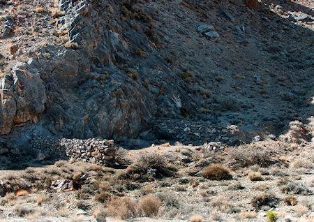 Rock walls below the Estelle Mine, about 6 miles up the Yellow Grade Road from Owens Lake (approximately 2 miles below the Cerro Gordo mining camp