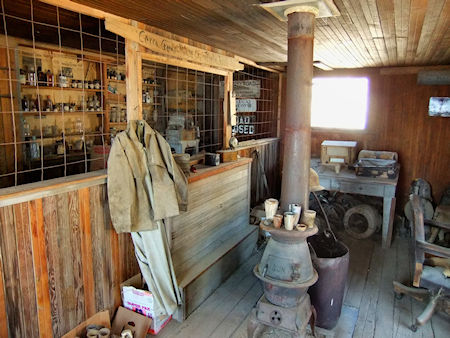 Interior of the assay office, which has been restored by a volunteer and filled with artifacts found around Cerro Gordo