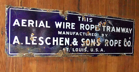 Sign from the aerial wire rope tramway that ran above the Yellow Grade Road during Cerro Gordo's zinc period