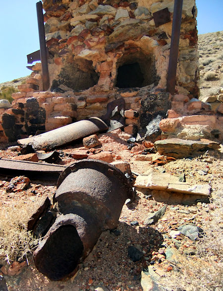 Remnants of Victor Beaudry's smelter (furnace) on the west side of the Cerro Gordo mining camp