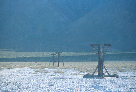 Tramway towers from Saline Valley Salt Lake extraction works - 1985