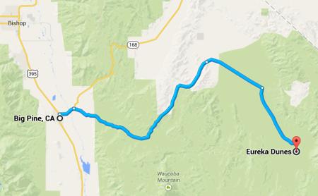 Route map to Eureka Sand Dunes