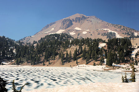 Lassen Peak behind ice covered Lake Helen Lassen Peak behind ice covered Lake Helen