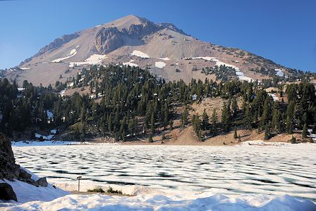 Lassen Peak over ice covered Lake Helen Lassen Peak over ice covered Lake Helen