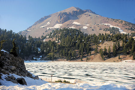 Lassen Peak behind ice covered Lake Helen Lassen Peak behind ice covered Lake Helen
