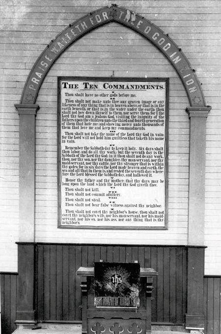 Ten Commandments Oil Cloth that hung behind pulpit until it was stolen Ten Commandments Oil Cloth that hung behind pulpit until it was stolen