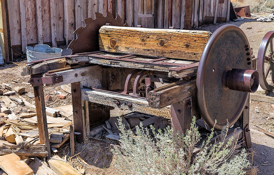 Closeup of Sled saw at sawmill in Bodie Closeup of Sled saw at sawmill in Bodie