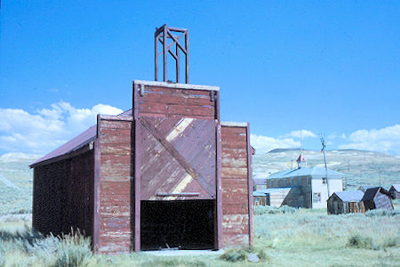 Fire House in front with School House in back in Bodie State Historic Park - August 25, 1962 Fire House in front with School House in back in Bodie State Historic Park - August 25, 1962
