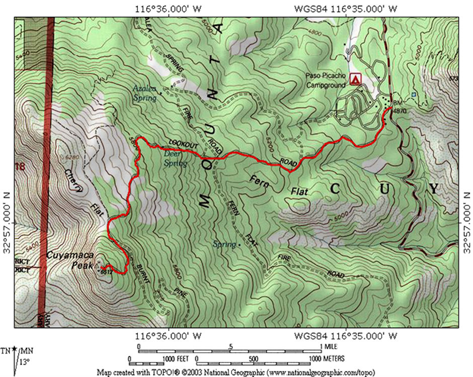Cuyamaca Peak Trail Map Cuyamaca Peak Trail Map
