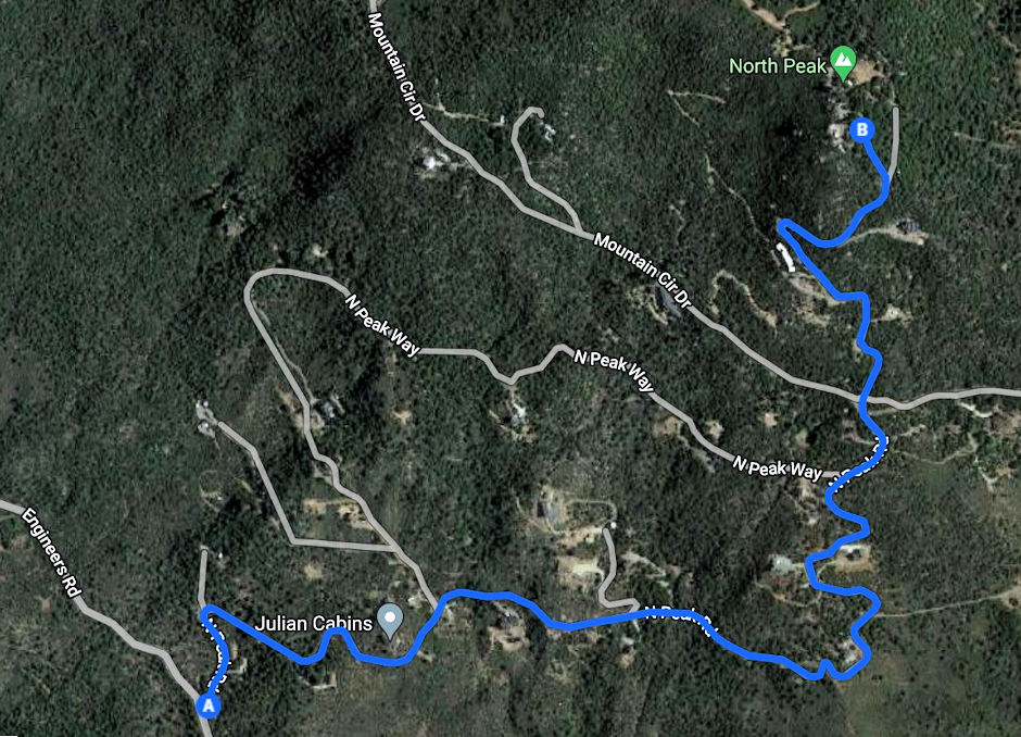 Google Maps North Peak Road hiking route to the top Google Maps North Peak Road hiking route to the top