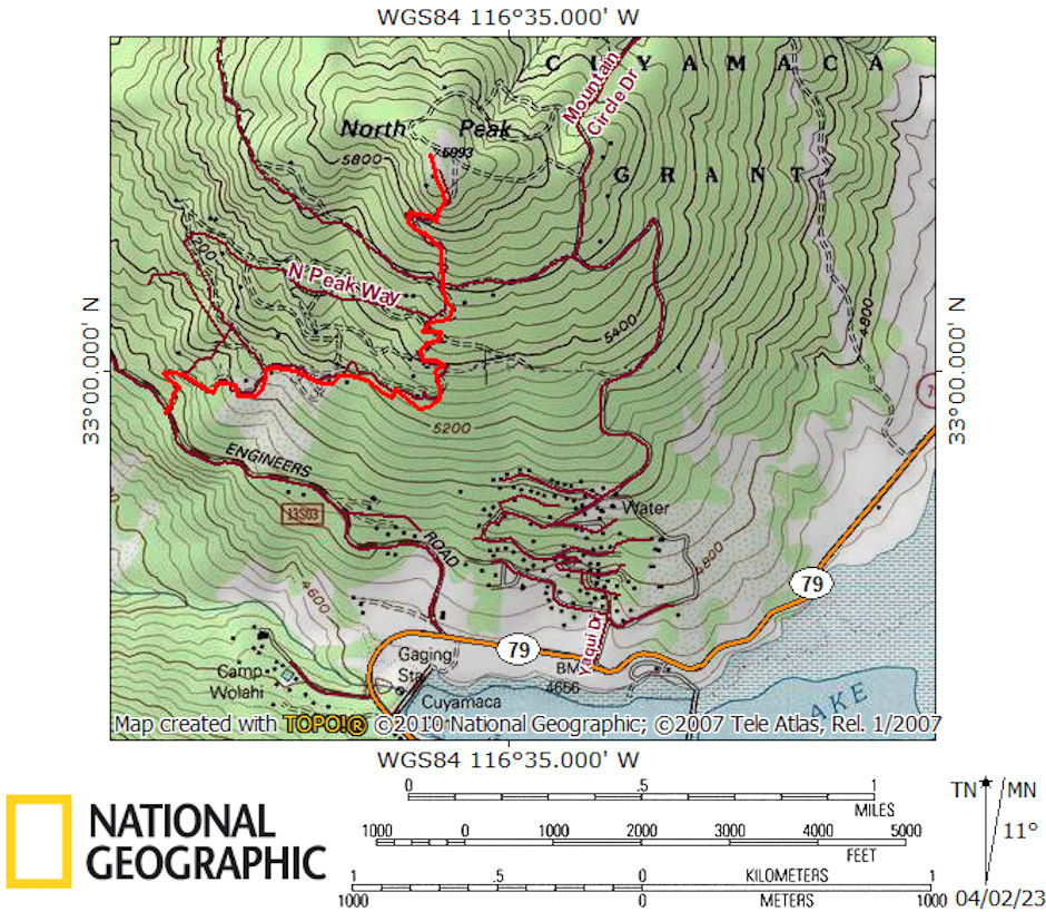 North Peak Road hiking route to top of peak North Peak Road hiking route to top of peak