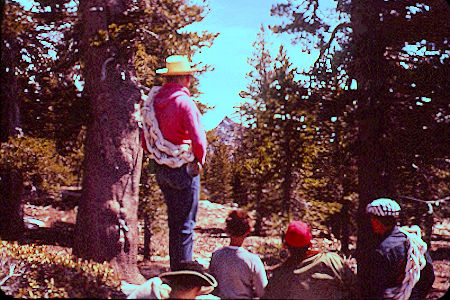 Explorer Post 360 viewing Cornell Peak from trail - 5-17-59