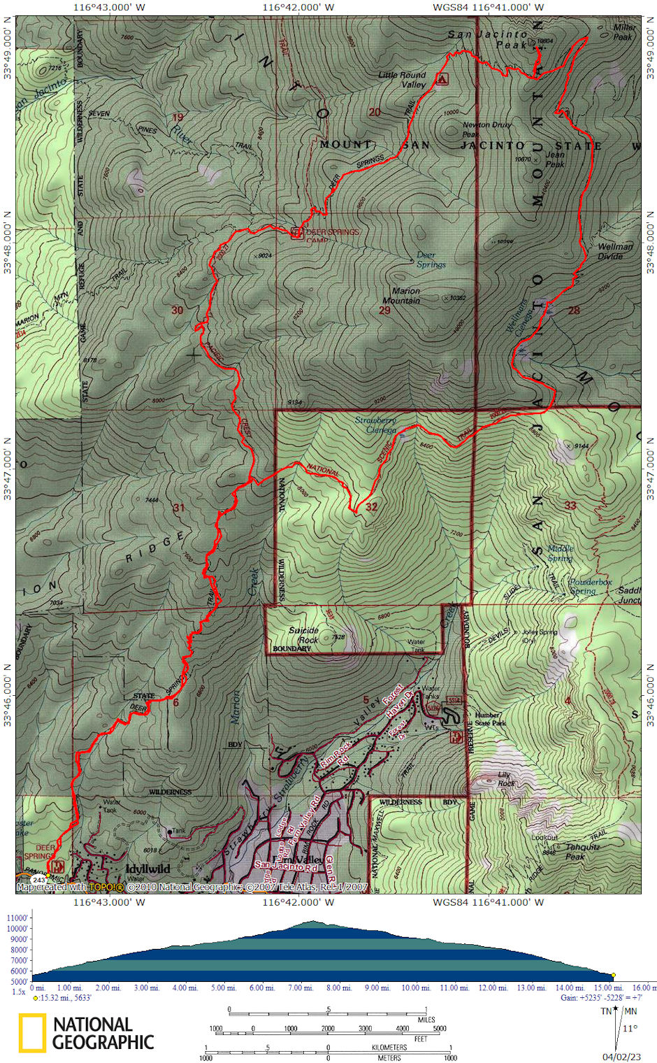 San Jacinto Peak Deer Springs Route Map and Profile San Jacinto Peak Deer Springs Route Map and Profile