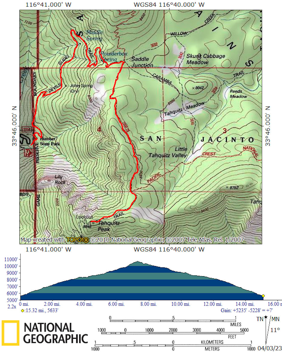 Tahquitz Peak via Devil's Slide Trail Map Tahquitz Peak via Devil's Slide Trail Map