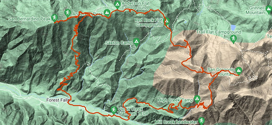 One possible route for doing a loop of all nine peaks One possible route for doing a loop of all nine peaks