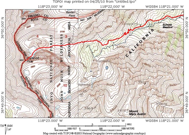 Diamond Peak Map from campsite Diamond Peak Map from campsite