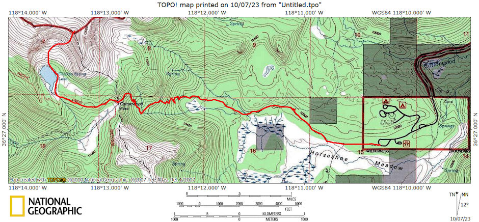 Cottonwood Pass - Chicken Spring Lake Route Map 1970 Cottonwood Pass - Chicken Spring Lake Route Map 1970